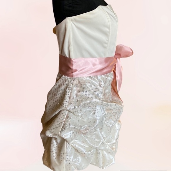 Jessica McClintock for Gunne Sax Strapless Mini Dress Cream and Pink Size 9 - Picture 4 of 14